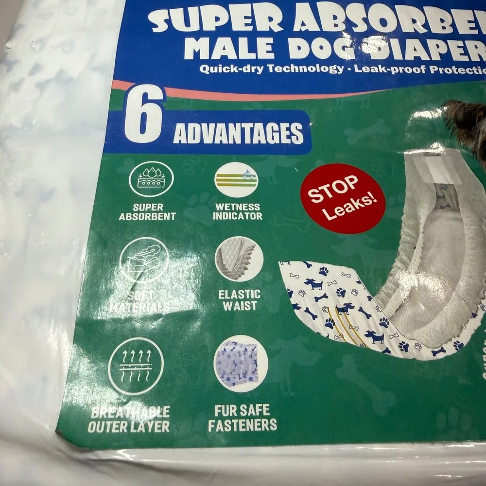 Pet Soft Male Dog Diapers XS 50ct Super Absorbent Disposable Wraps 6-13in Waist